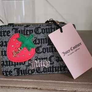 Juicy Couture Black and Gray Card Holder with Strawberry Patch